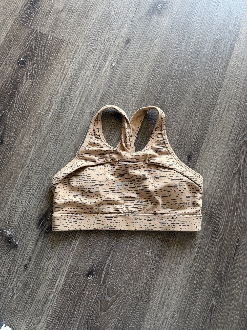 ECHT Tan Sports Bra with Black Speckle Print
